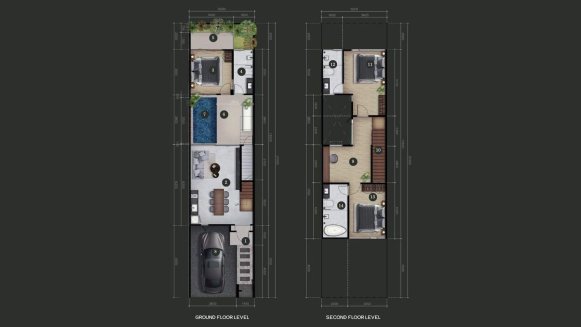 Планировка таунхауса 3 спальни в ЖК Aileen Residence Lagoon № 11006 (2D)